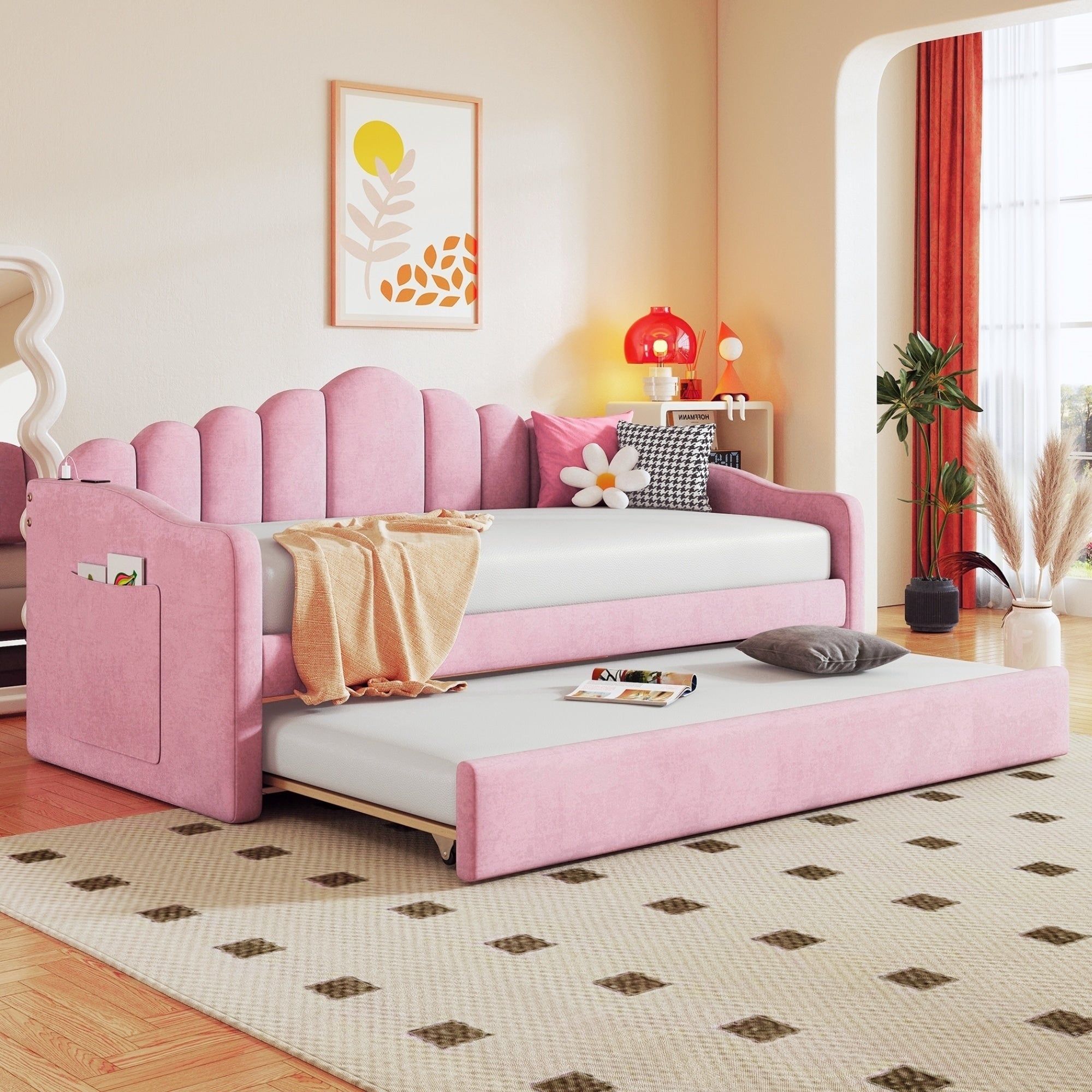 Upholstered Daybed With Trundle Sofabed With Usb Charging Ports