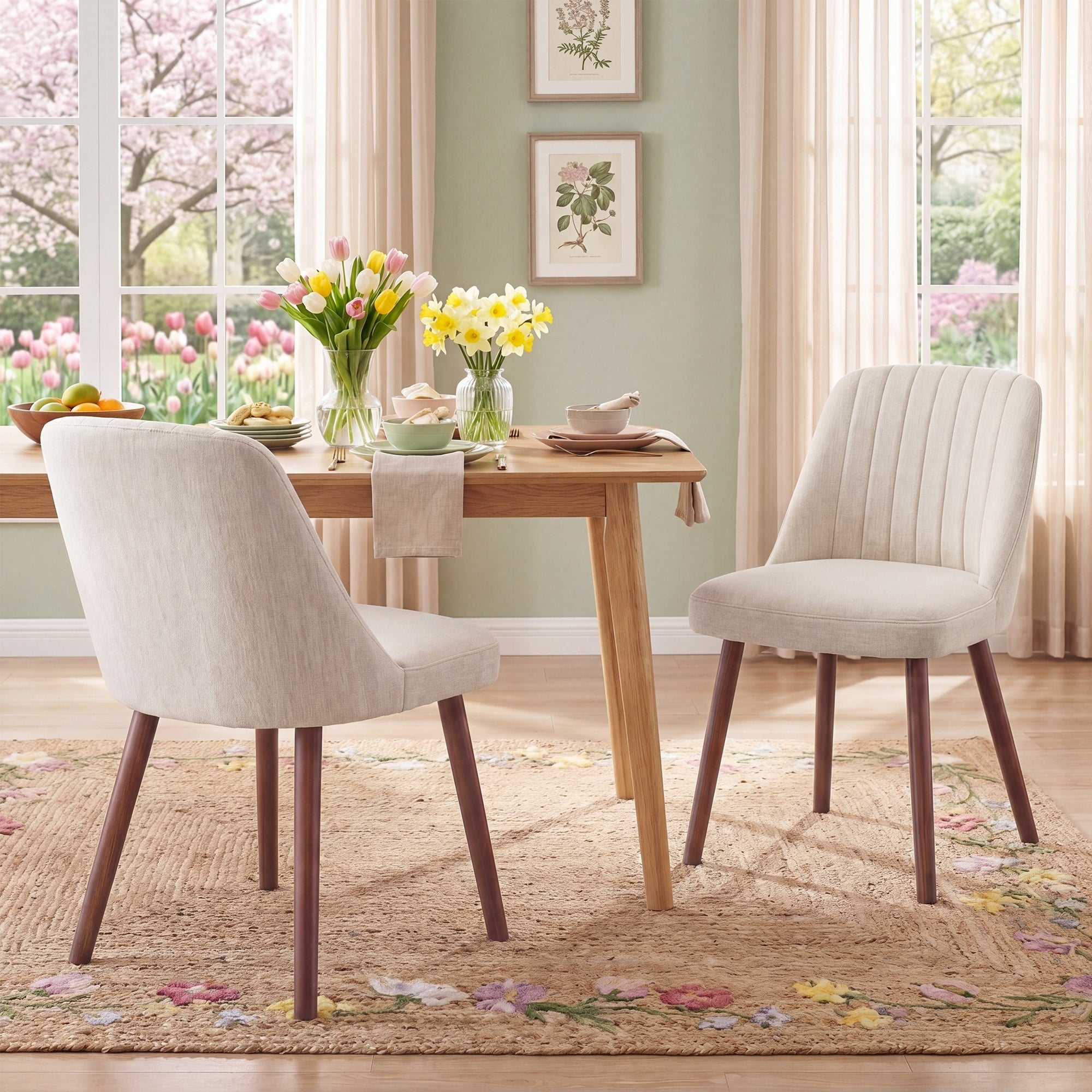Upholstered Dining Chair Set With Solid Wood Legs Set Of 2