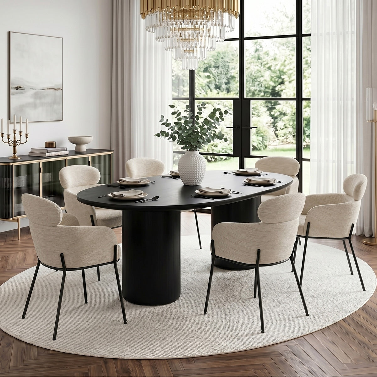 Upholstered Dining Chairs Black Metal Legs Set Of 6
