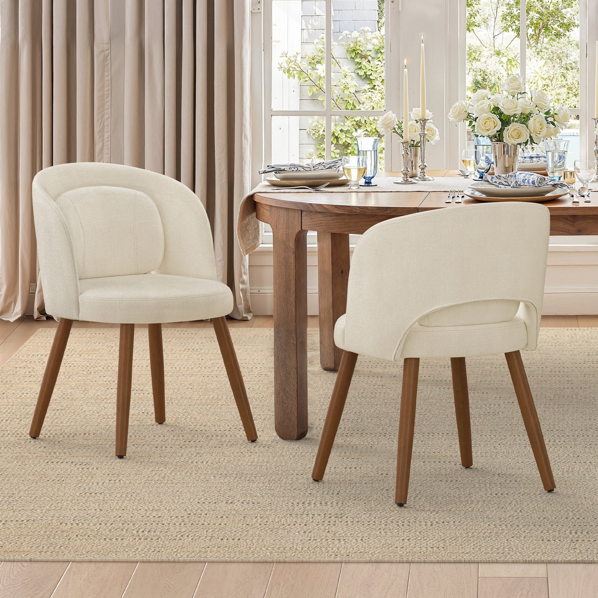 Upholstered Dining Chairs With Back Set Of 2 4 6 Linen Dining Room Chairs With Lumbar Pillow For Dining Room Beige