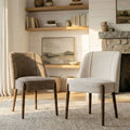 Upholstered Dining Chairs With Wood Legs And Curved Back Textured Fabric Set Of 2