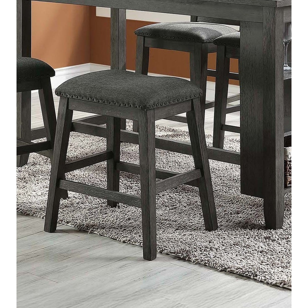 Upholstered Dining Stool Counter Height Nailhead Trim Gray Finish
