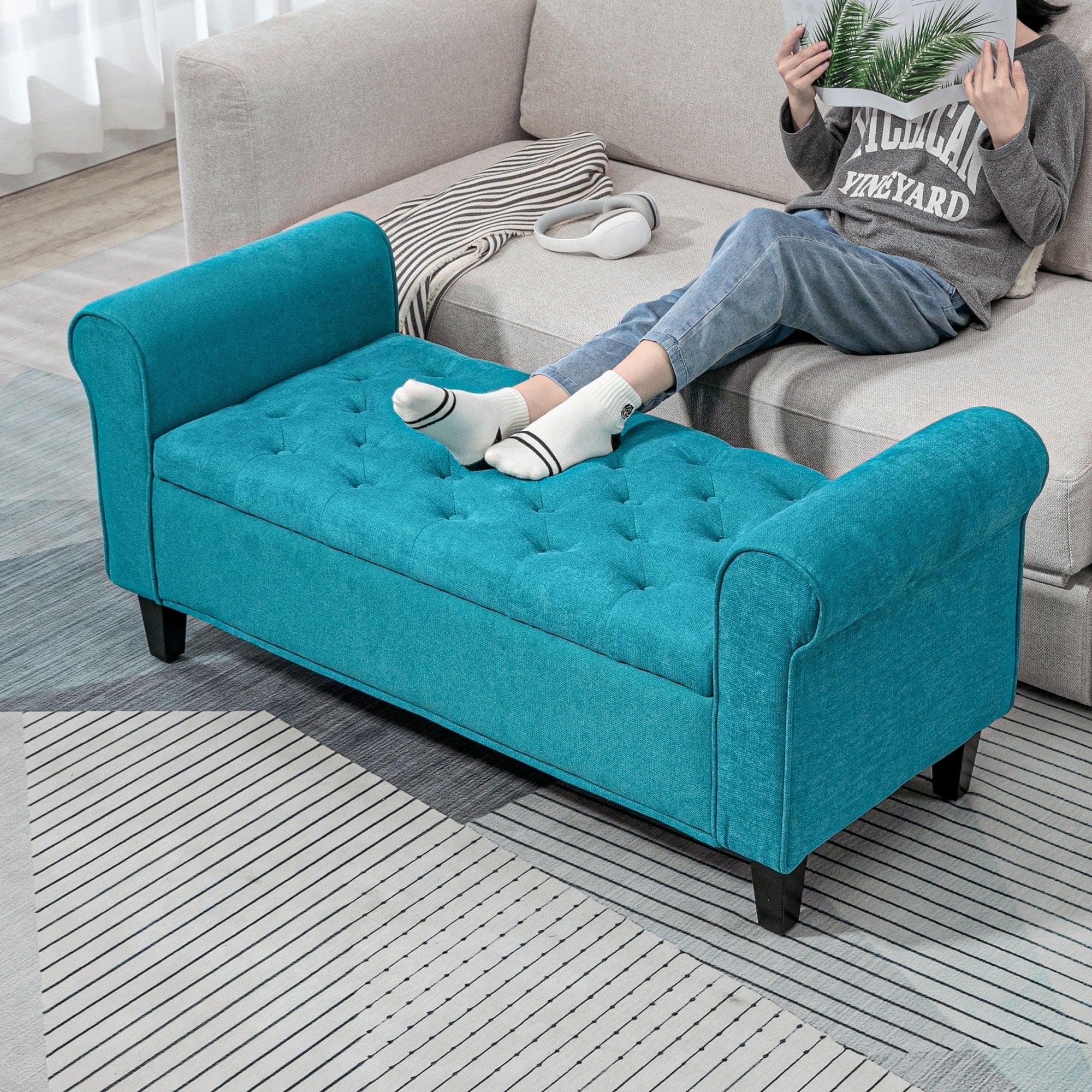 Upholstered End Of Bed Bench With Rolled Arms Storage Bench Indoor Bench Window Bench With Wood Legs
