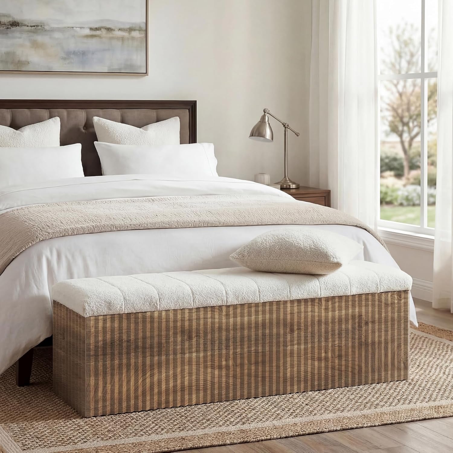 Upholstered End Of Bed Storage Bench 63 Farmhouse Wooden Entryway Bench With Cushion 15.75 D X 62.99 W X 17.72 H