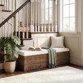 Upholstered End Of Bed Storage Bench 63 Farmhouse Wooden Entryway Bench With Cushion Padded Ottoman