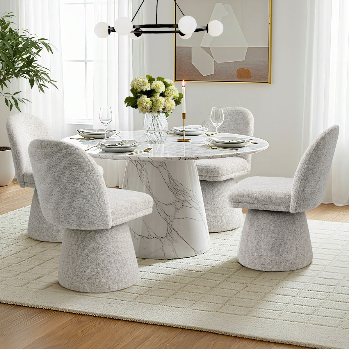 Upholstered Fabric 360 Swivel Dining Chair Set Of 4