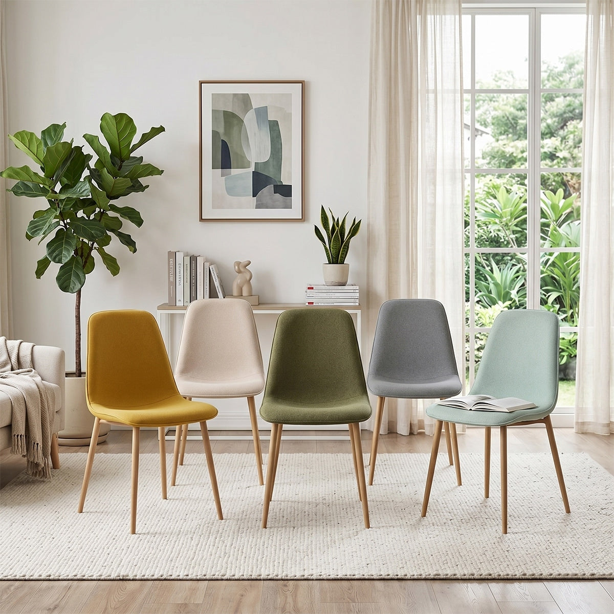 Upholstered Full Back Side Dining Chair With Oak Metal Legs Set Of 4