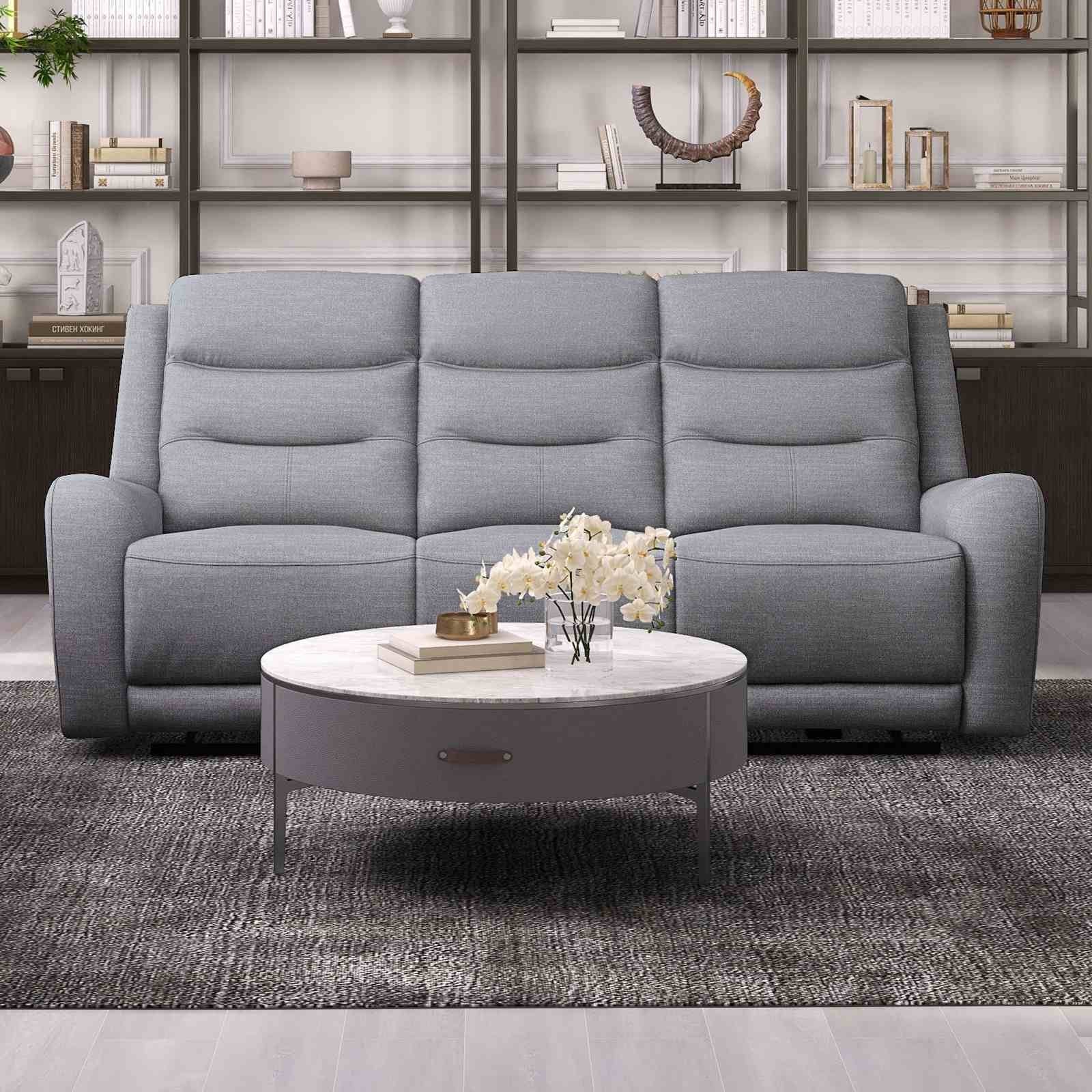 Upholstered Gray Fabric Reclining Sofa 1Pc