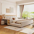 Upholstered Grounded Bed Mother Child Bed With Bedside Desk And Little Round Stool