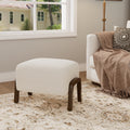 Upholstered Ottoman Wooden Legs White Boucle
