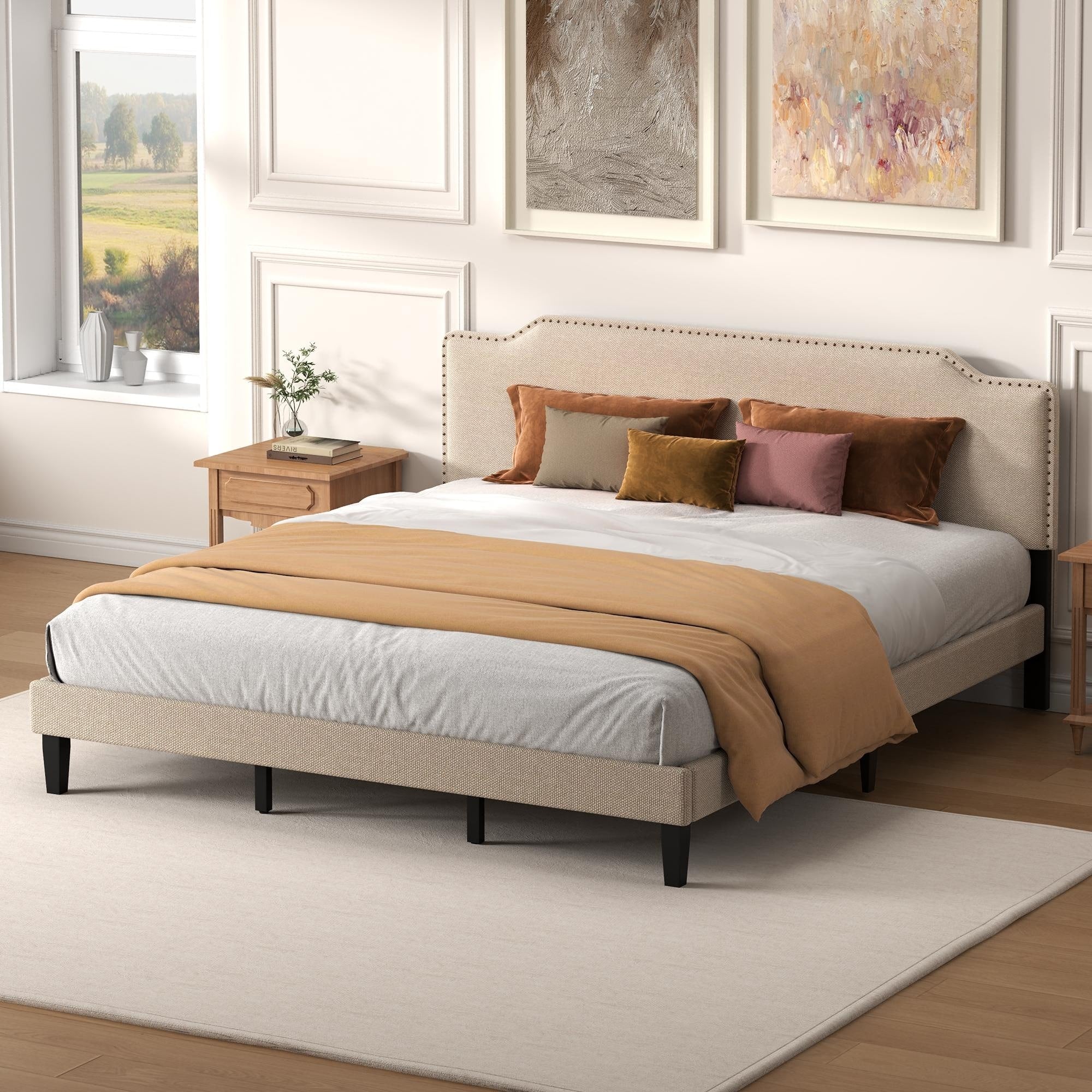 Upholstered Panel Bed With Nailed Headboard
