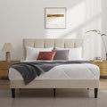 Upholstered Platform Bed Frame With Vertical Stripe Headboard