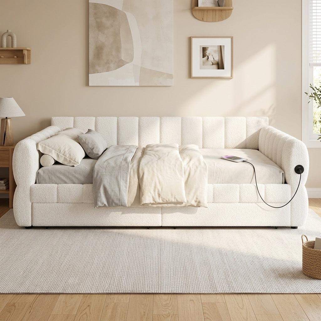 Upholstered Platform Bed With Built In Usb 2 Front Storage Drawers By Harper Bright Designs