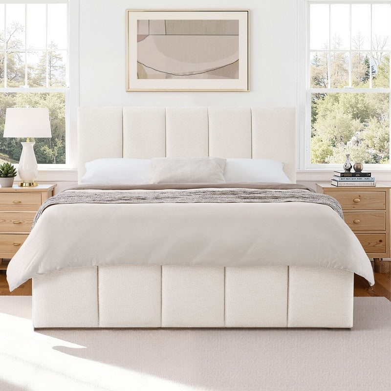 Upholstered Platform Bed With Channel Quilted Headboard And Footboard
