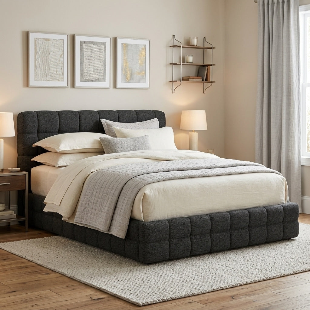 Upholstered Platform Bed With Foam Padded Headboard By Harper Bright Designs