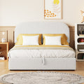 Upholstered Platform Bed With Hydraulic Storage System And Curved Shaped Headboard Wood Bed Frame For Kids Adults Bedroom White