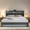 Upholstered Platform Bed With Hydraulic Storage Led Lights And Usb Charging Linen Bed Frame