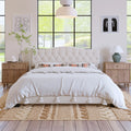 Upholstered Platform Bed With Saddle Curved Adjustable Headboard And Diamond Tufted Details