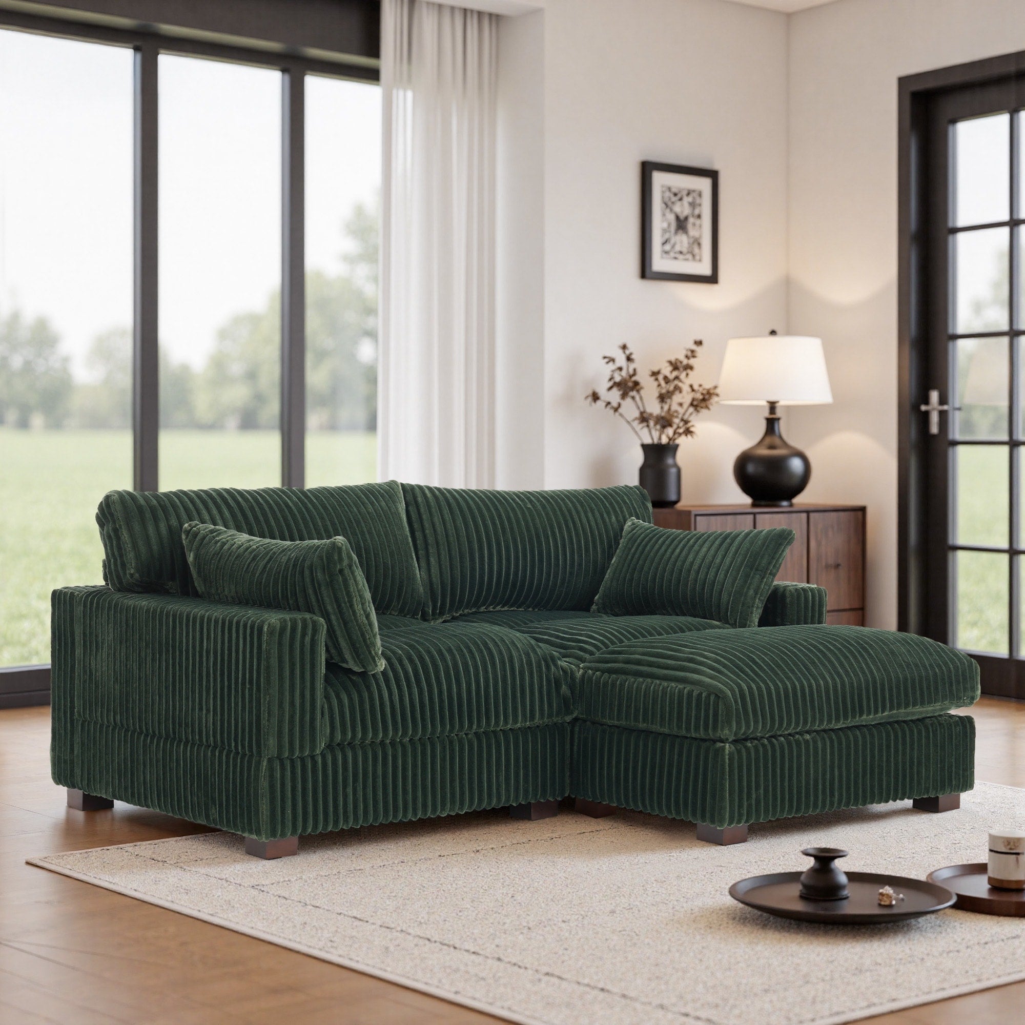 Upholstered Plush Flannel Modular Sectional Sofa With Pillows Ajustable Headrest