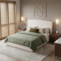 Upholstered Queen Bed Frame With Padded Linen Headboard And Low Profile Platform Design By Harper Bright Designs