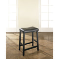 Black 24 Inch Upholstered Saddle Seat Bar Stools Set Of 2