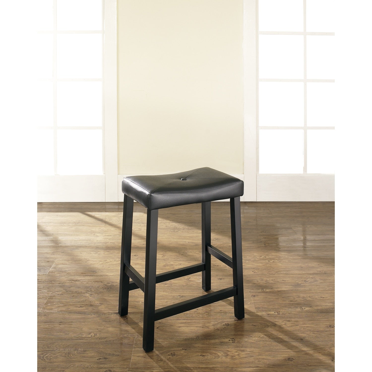 Black 24 Inch Upholstered Saddle Seat Bar Stools Set Of 2