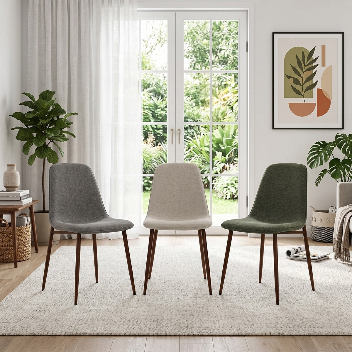 Upholstered Side Chair With Walnut Metal Legs Set Of 4