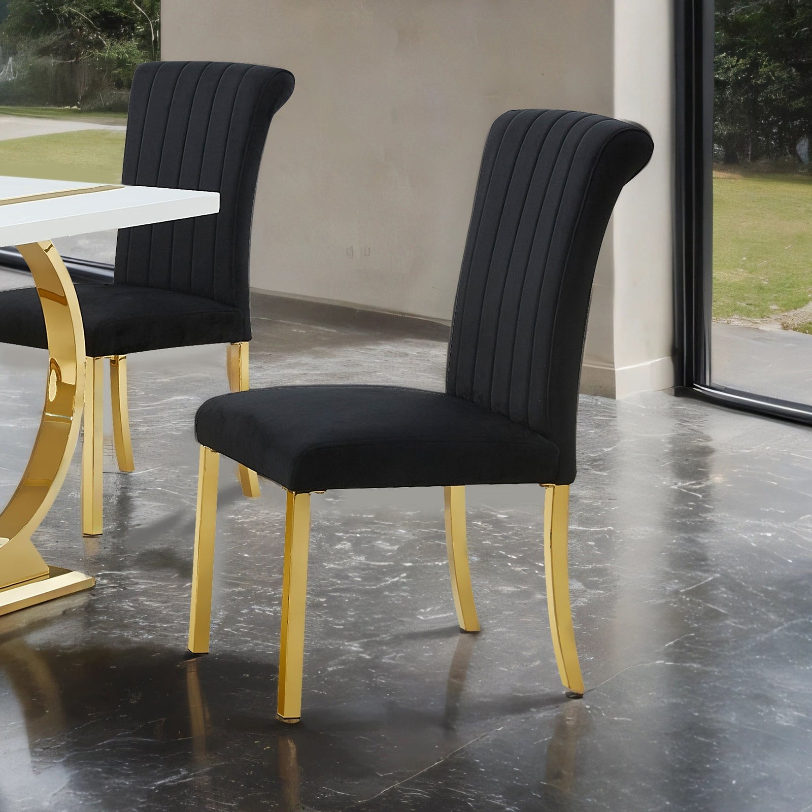 Upholstered Side Chairs Set Modern Black Finish