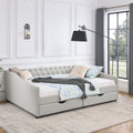 Upholstered Sofa Bed Beige Queen Daybed With Drawers Nailhead Trim