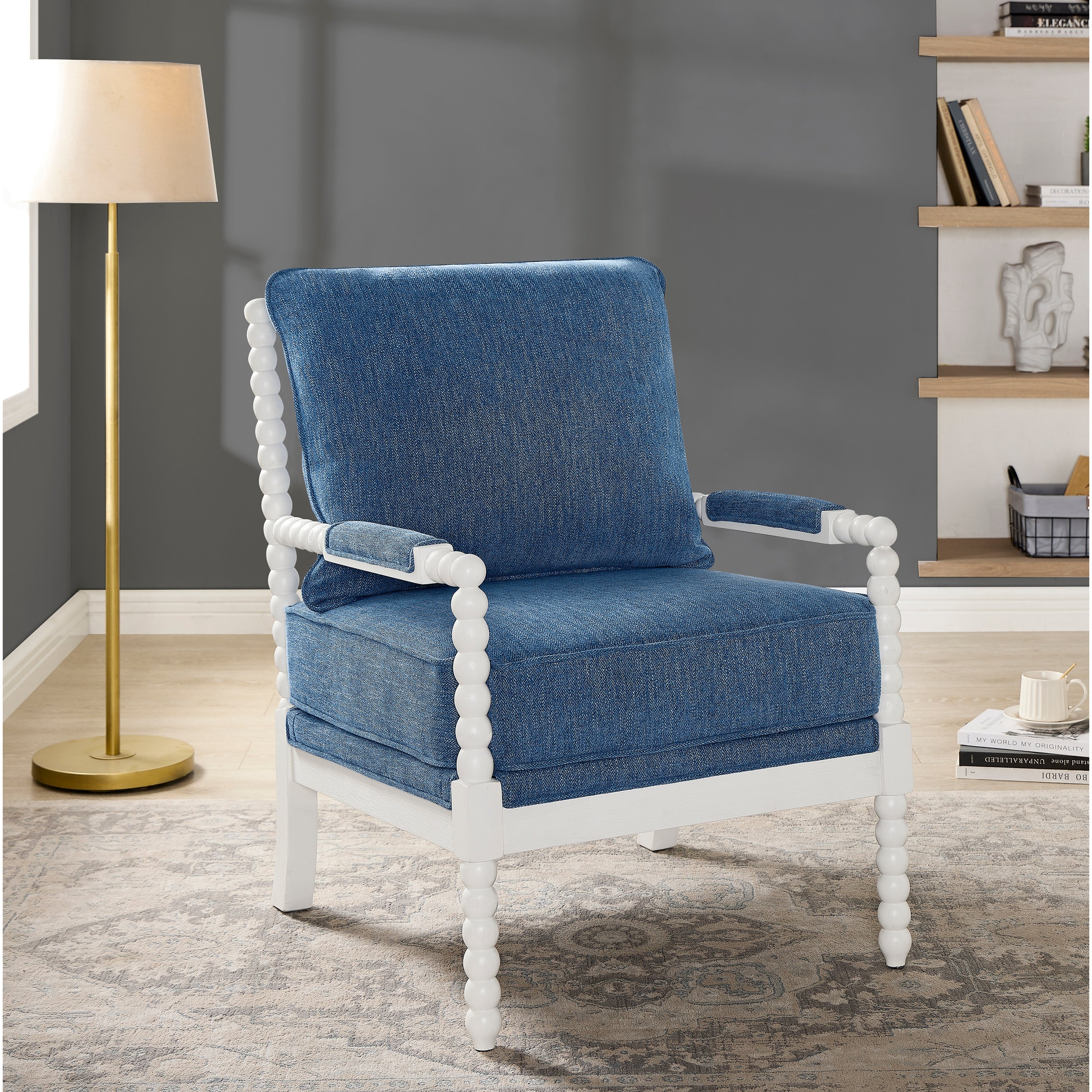 Upholstered Spool Accent Chair With Turned Wood Frame