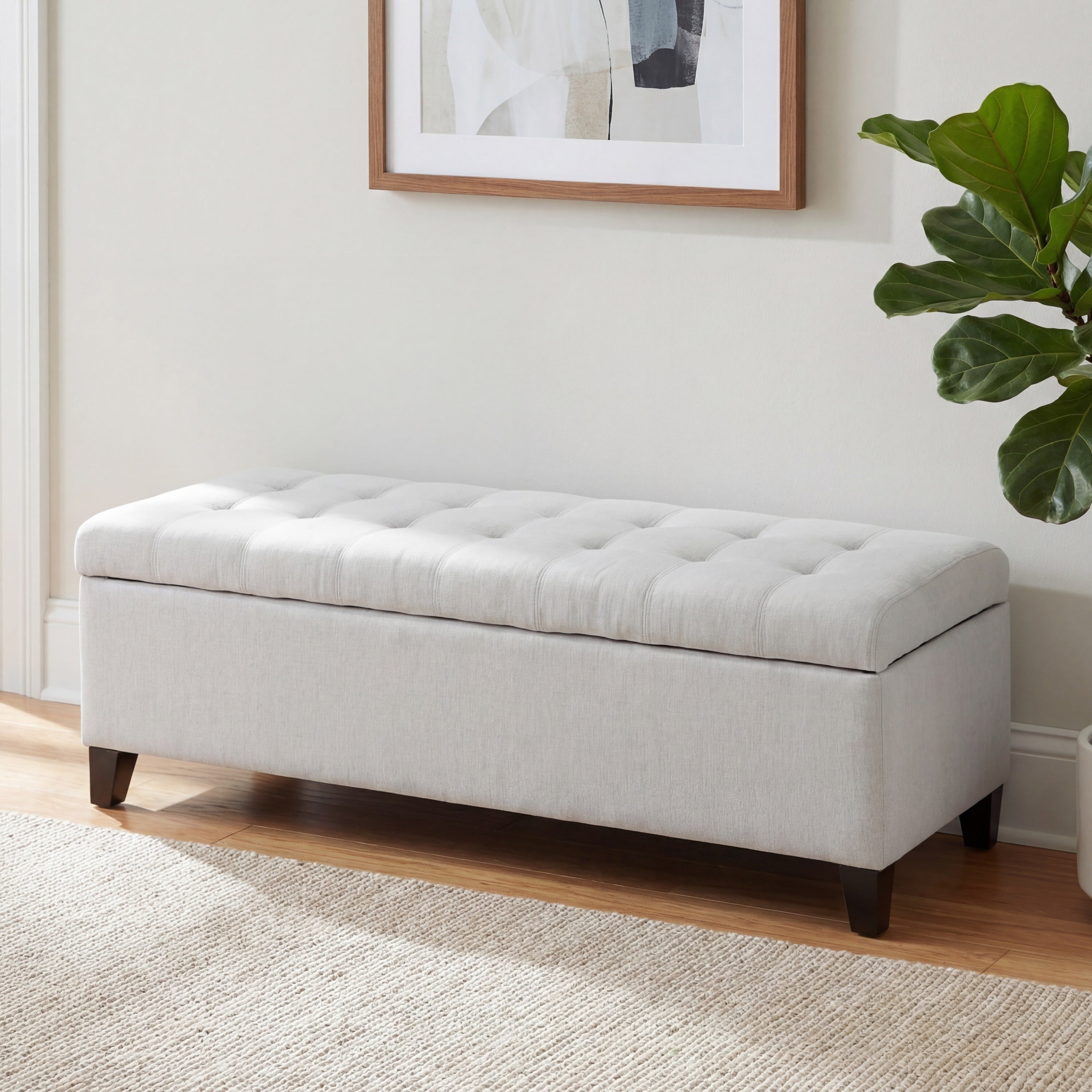 Upholstered Storage Ottoman Bench For Bedroom Entryway Foot Rest