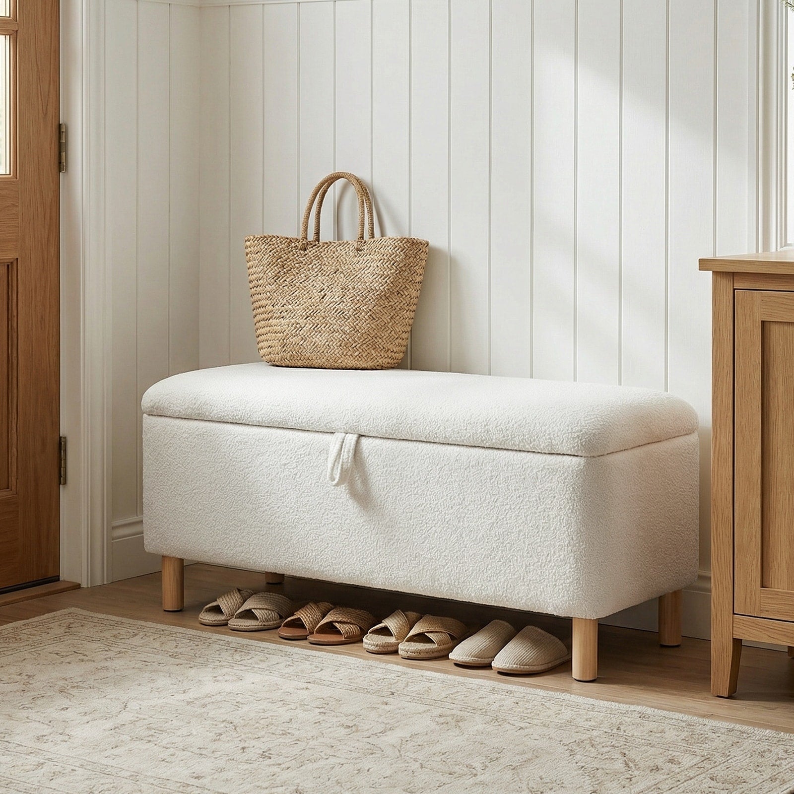 Upholstered Storage Ottoman Bench With Large Hidden Storage Fabric End Of Bed Bench