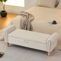 Upholstered Storage Ottoman Bench With Solid Wood Legs For Living Room