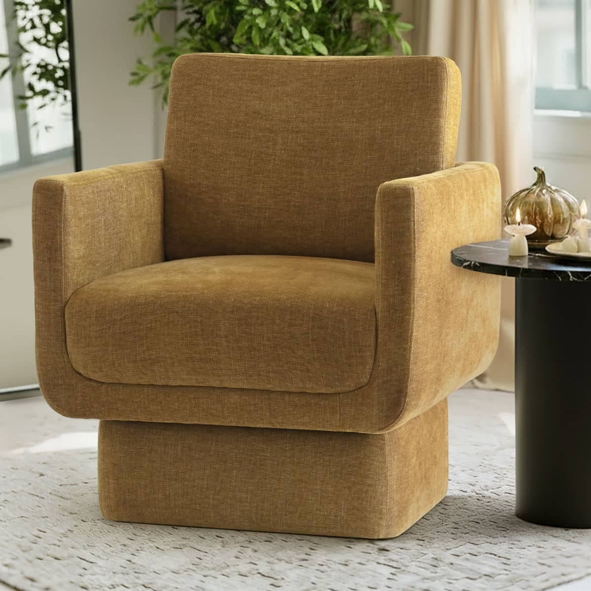 Upholstered Swivel Barrel Accent Chair