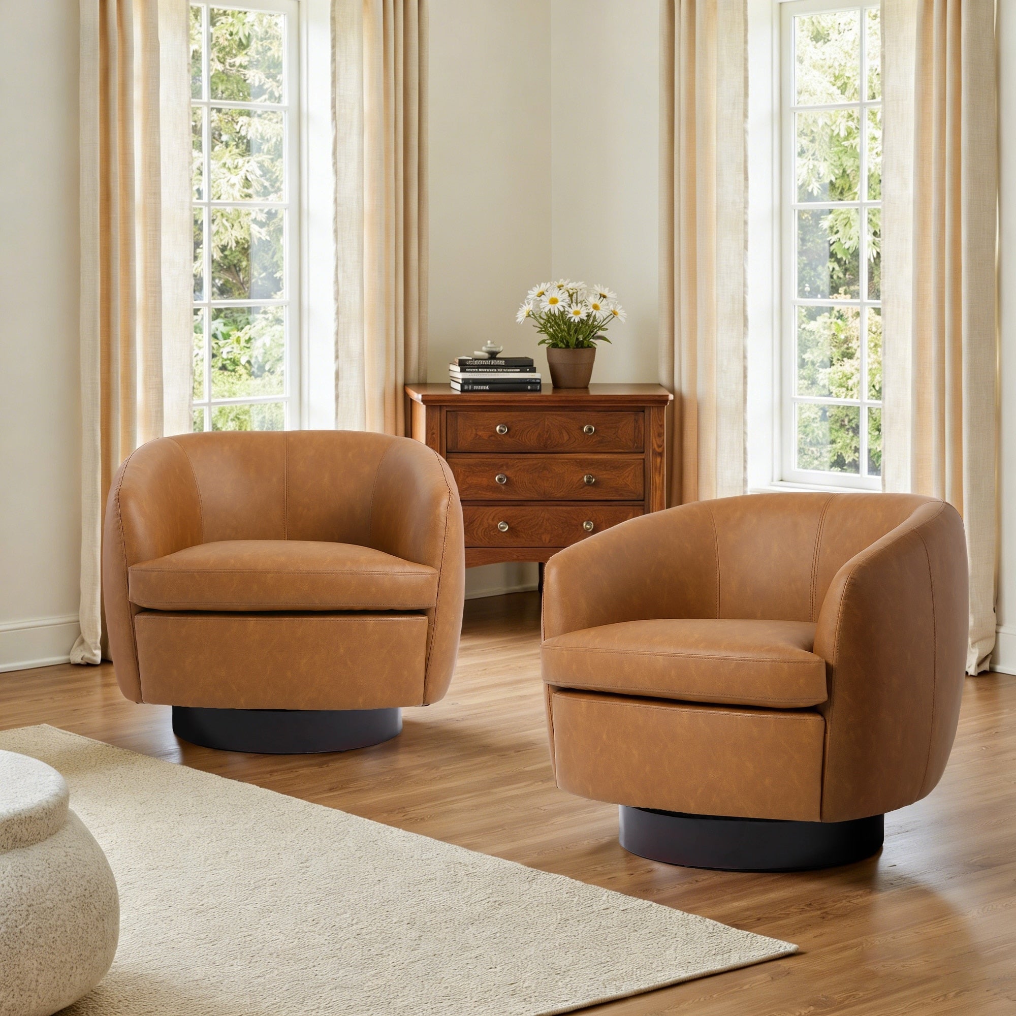 Upholstered Swivel Barrel Chair Set Of 2