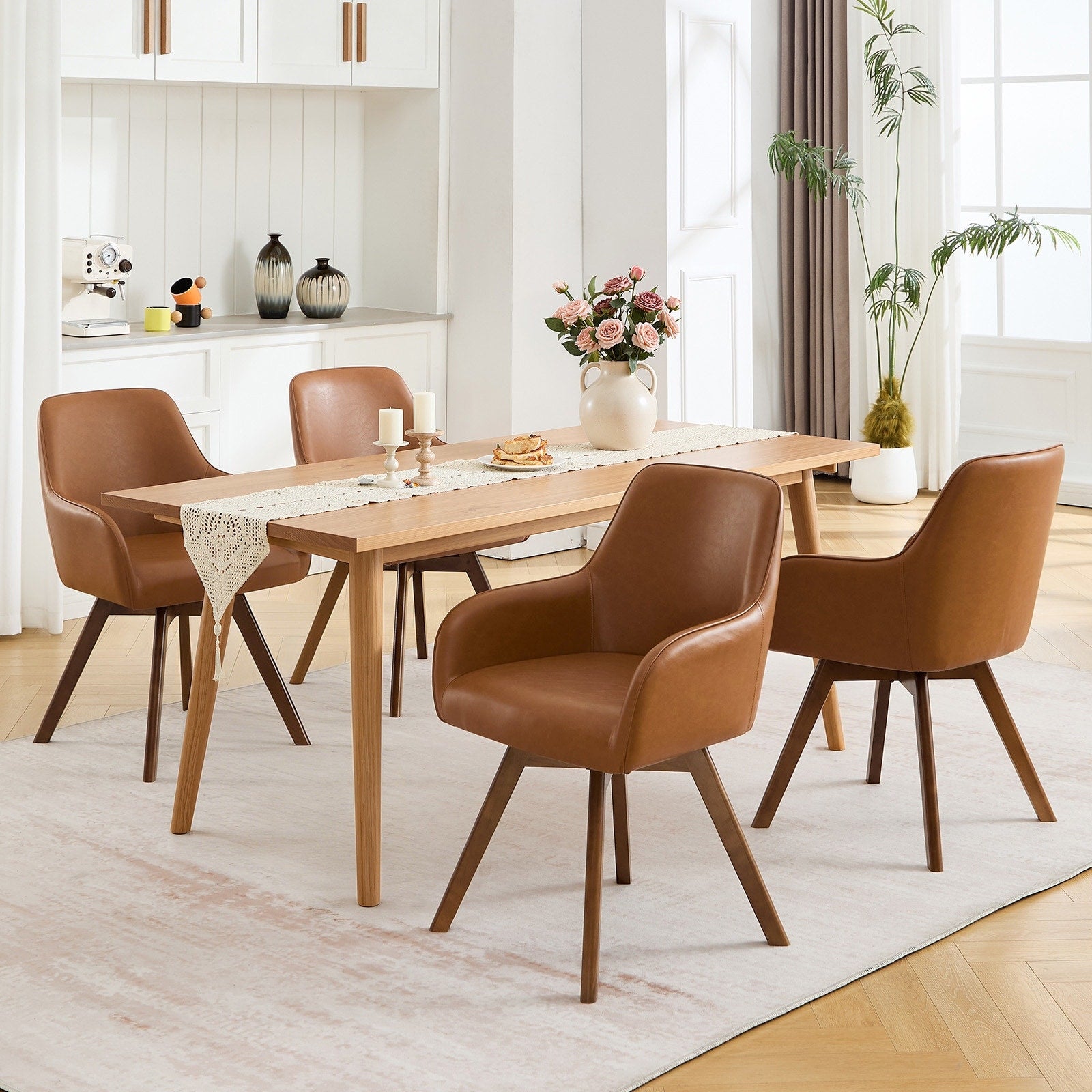 Swivel Upholstered Dining Chair Set Of 2 Armchair With Beech Wood Legs 33.3 H X 23.2 W X 22.4 D
