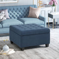Upholstered Tufted Fabric Storage Ottoman Navy Blue