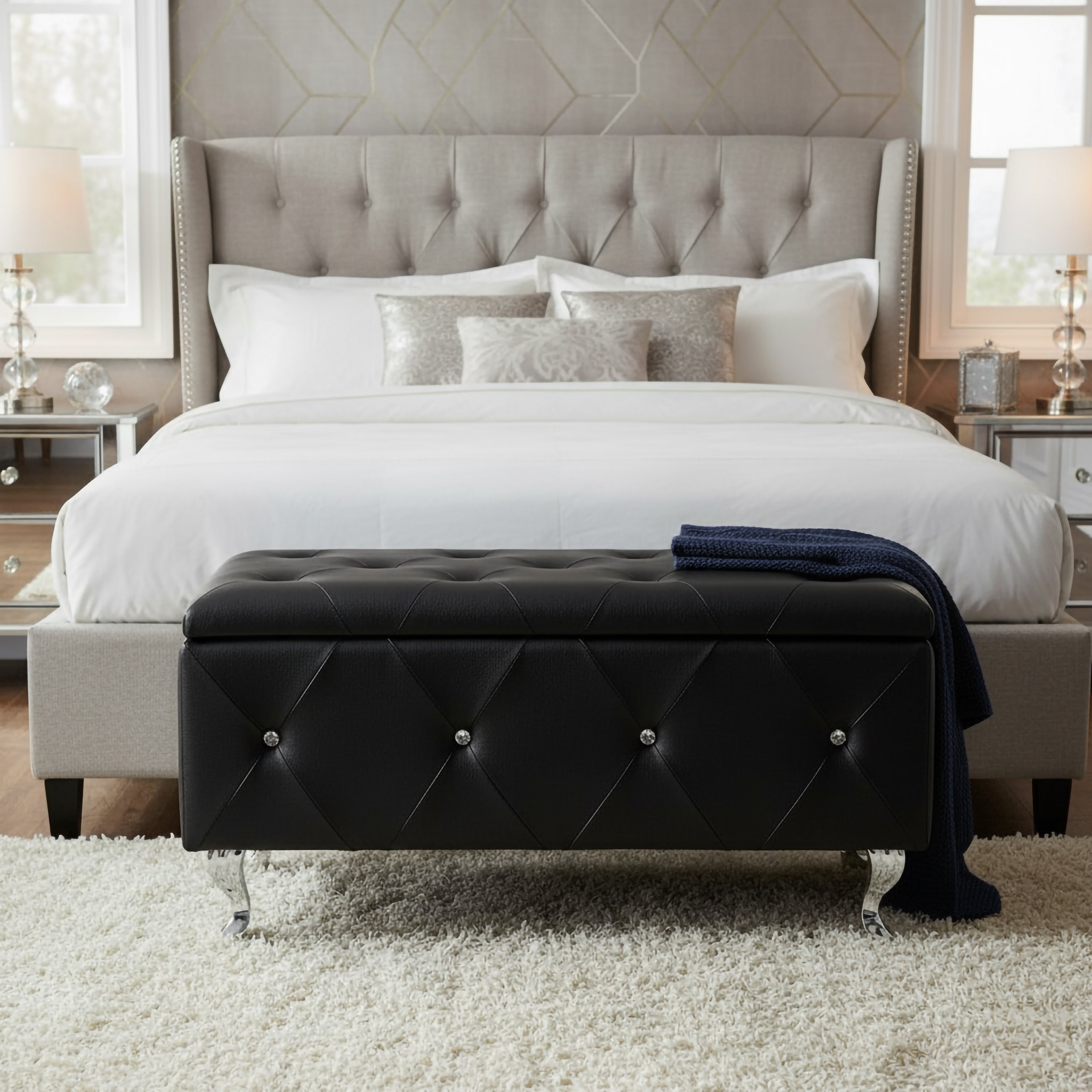 Leather Or Fabric Upholstered Tufted Storage Bench