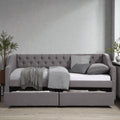 Upholstered Twin Size Daybed With Two Storage Drawers Linen Fabric Daybed Frame With Wood Slat Support