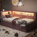 Upholstered Twin Size Platform Bed With Usb Ports And Led Belt With Trundle