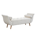 Upholstered Velvet Bench End Of Bed Bench With 2 Pillows Button Tufted Ottoman Beige Footstool With Rolled Arms