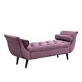 Upholstered Velvet Bench Purple End Of Bed Bench With 2 Pillows Button Tufted Ottoman Footstool With Rolled Arms