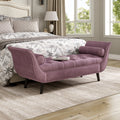 Upholstered Velvet Bench End Of Bed Bench With 2 Pillows Upholstered Button Tufted Ottoman Footstool With Rolled Arms