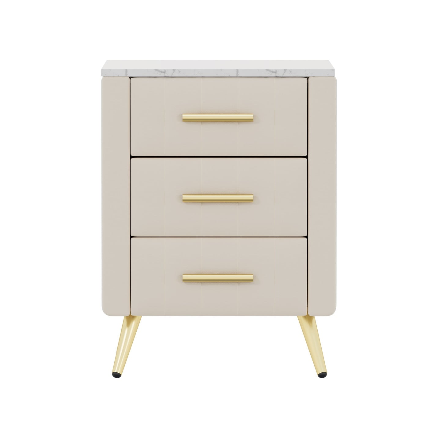 Upholstered Wooden With 3 Drawers Nightstand