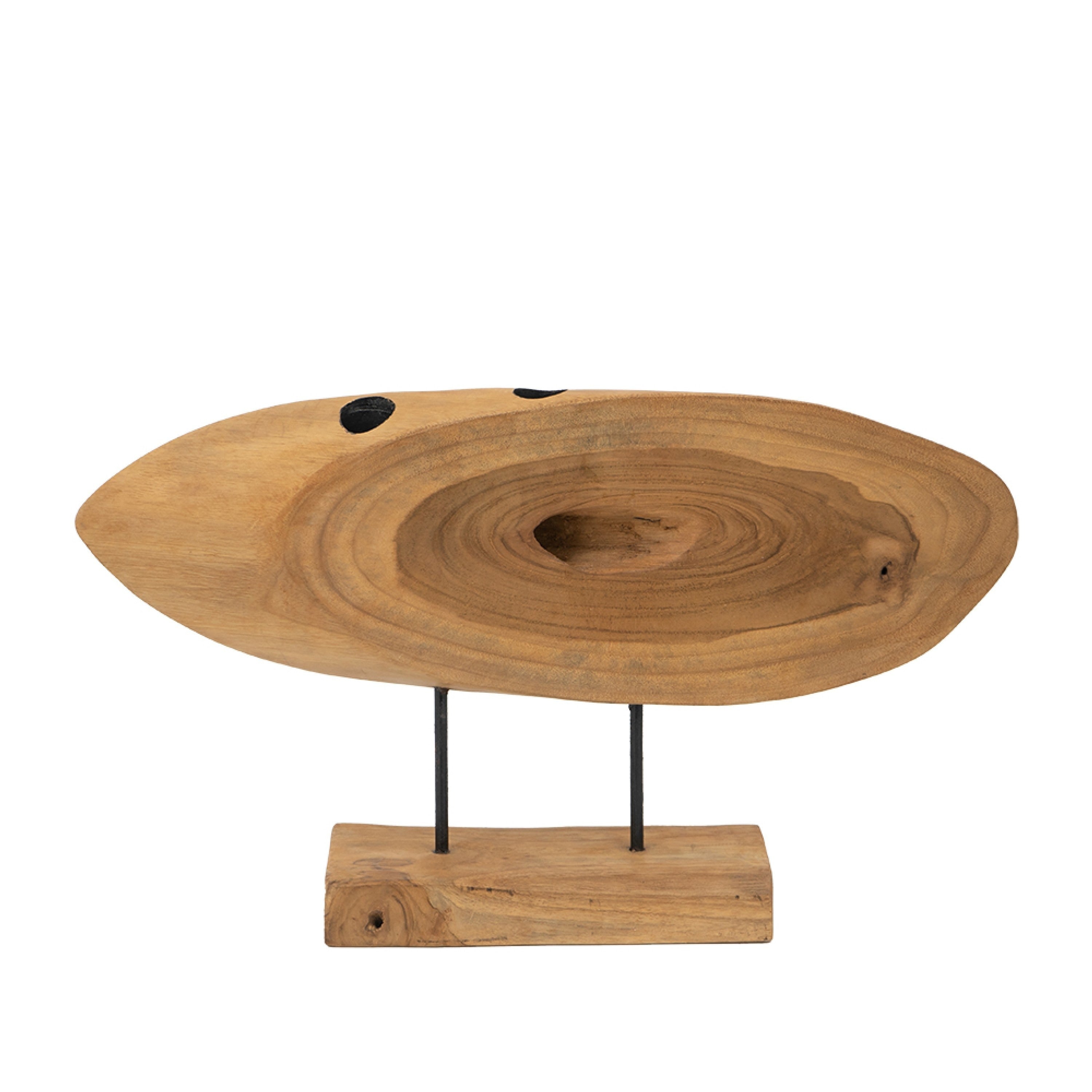 Upin Abstract Oval Sculpture On Base Brown Wood Black Metal 16 Inch