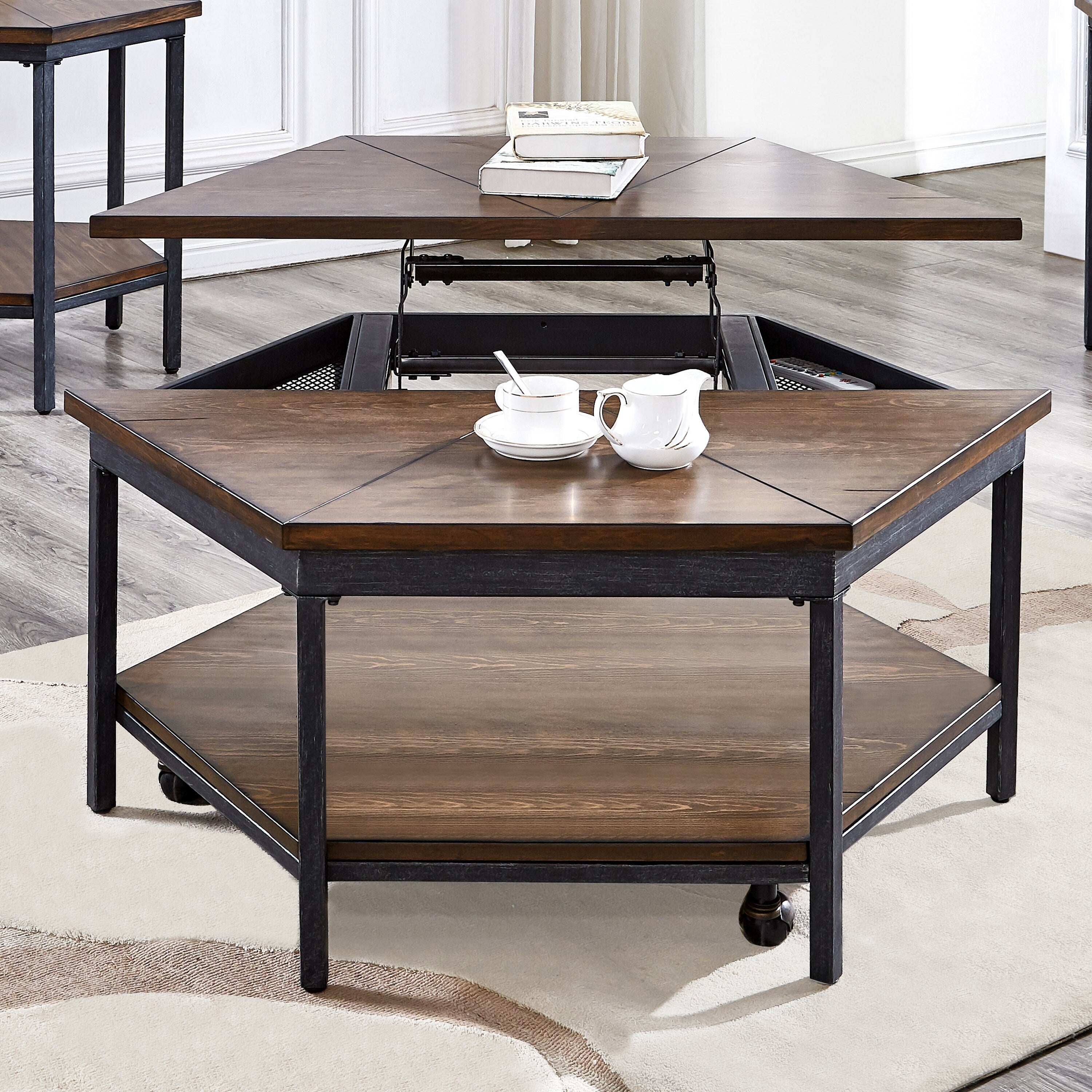 Greyson Living Upton Mocha Brown Wood Iron Hexagon Lift Top Coffee Table