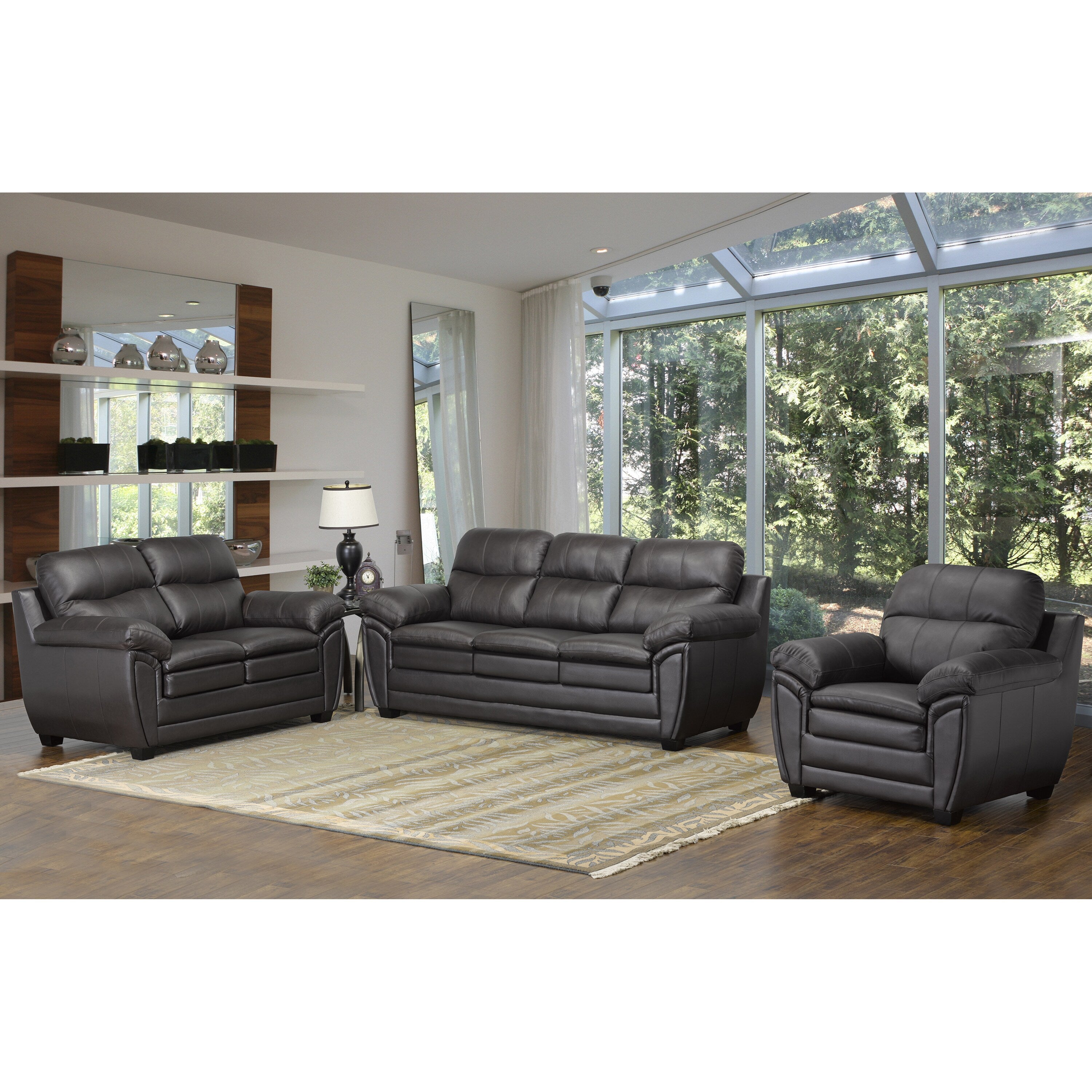 Upton Premium Brown Top Grain Leather Sofa Loveseat And Chair