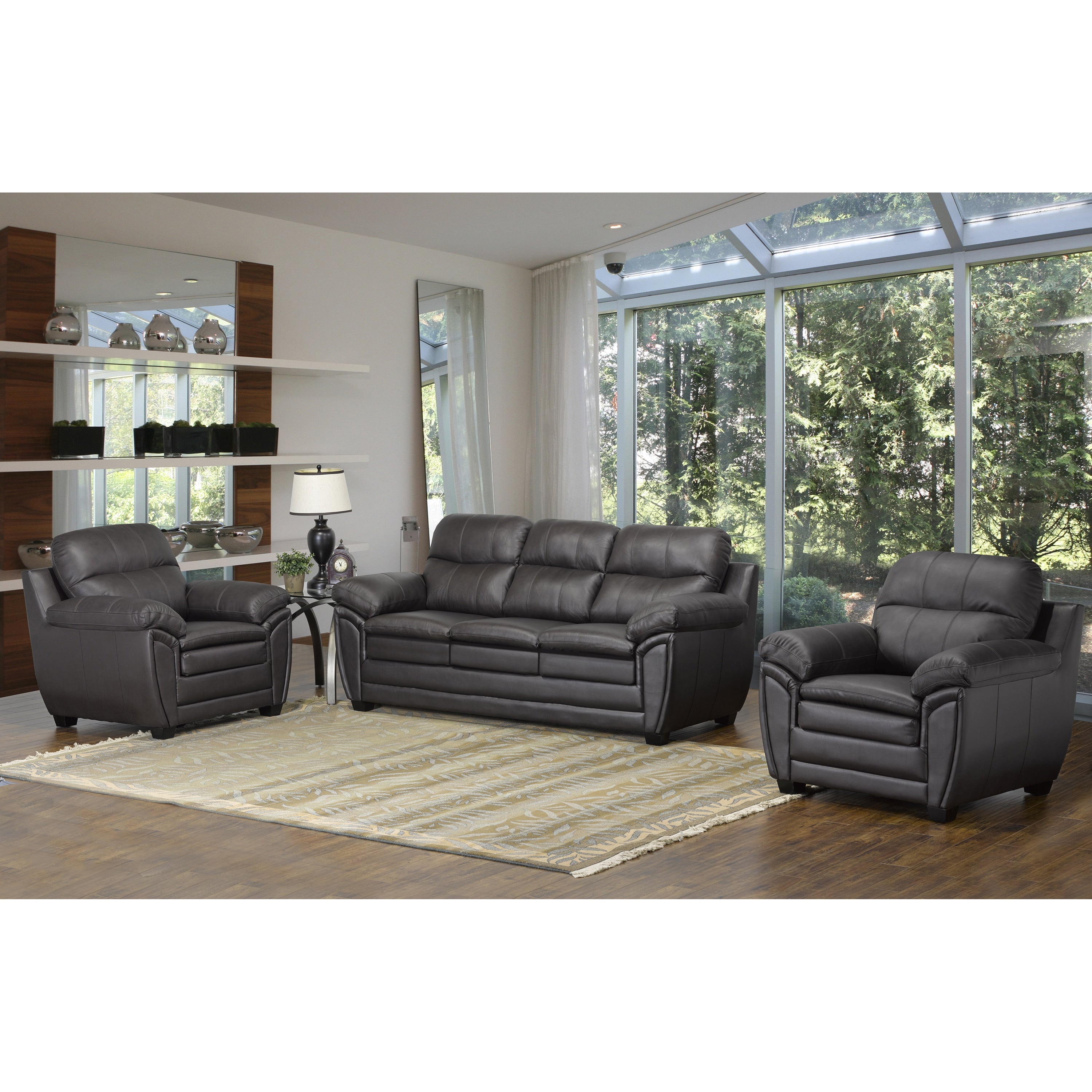Upton Premium Brown Top Grain Leather Sofa And Two Chairs