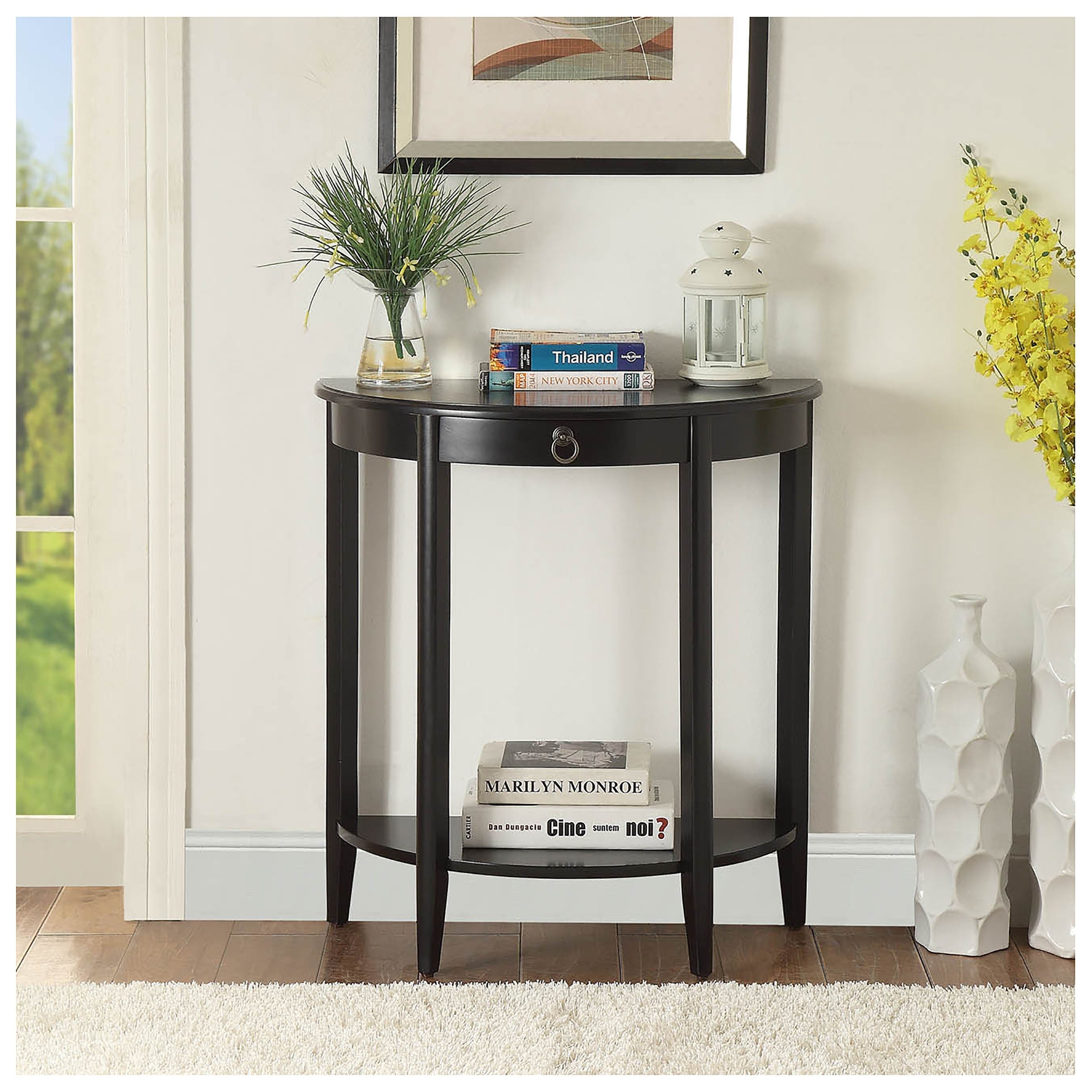 Urban Designs Half Moon Console Table With Drawer Black