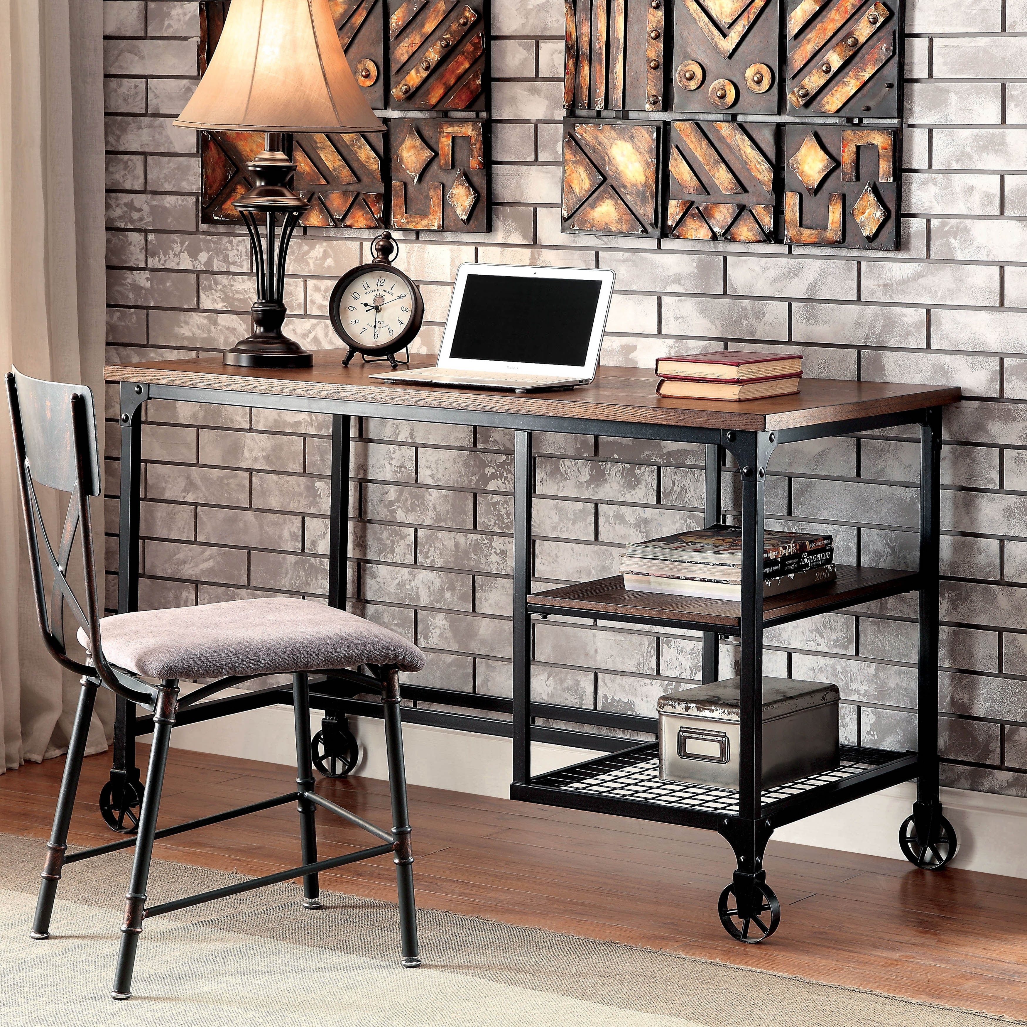 Furniture Of America Daimon Industrial Medium Oak Writing Desk
